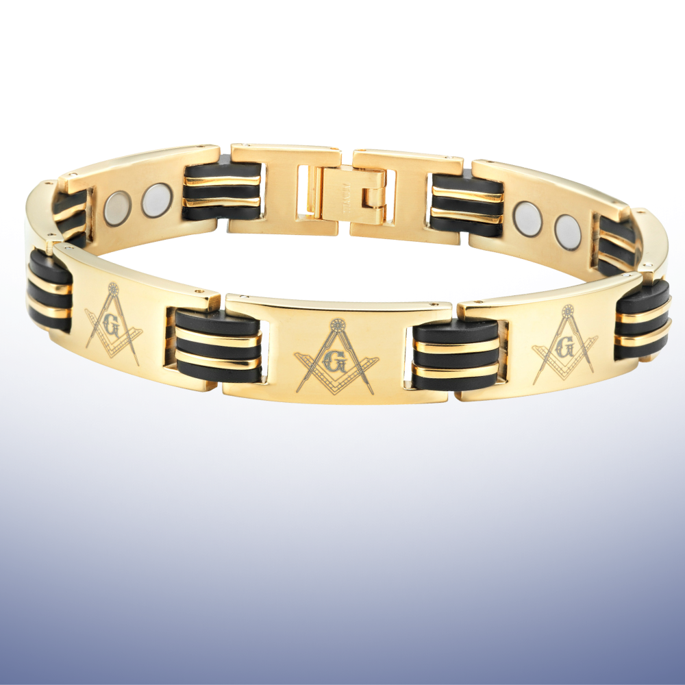 Mens Masonic Bracelet Gold Titanium