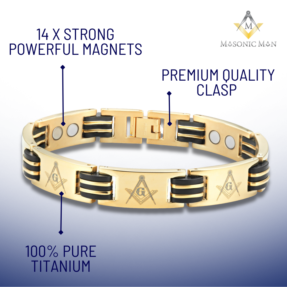 Mens Masonic Bracelet Gold Titanium