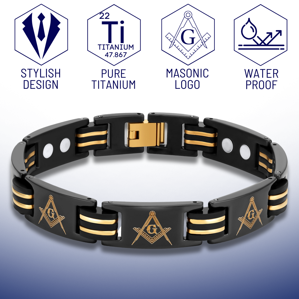 Masonicmantitanium Freemasonry Masonic Magnetic Bracelet With Adjusting Tool And Gift Box
