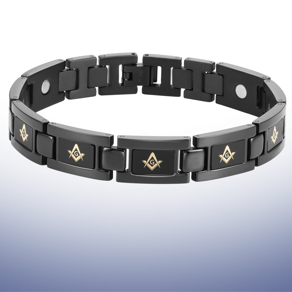 Mens Masonic Bracelet - Black Titanium