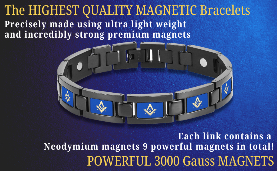 MasonicMan Black Titanium Bracelet &quot;Piano Blue&quot;