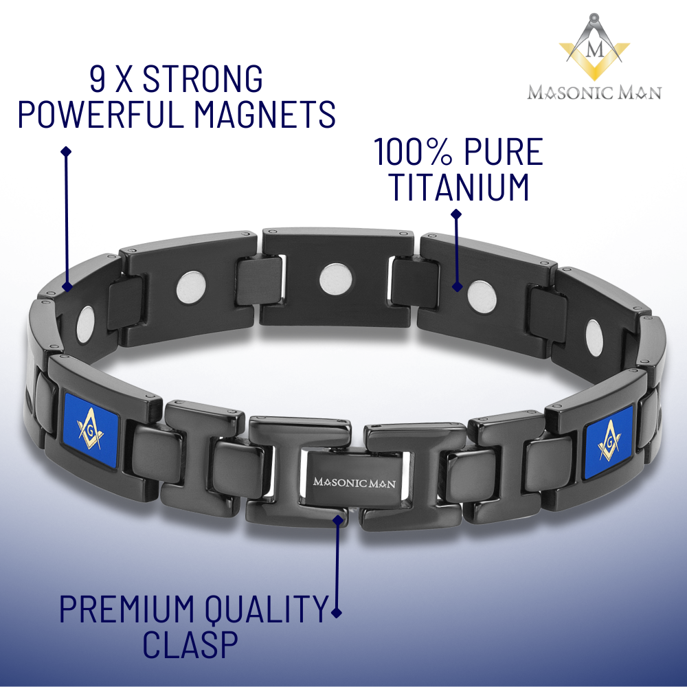 MasonicMan Black Titanium Bracelet &quot;Piano Blue&quot;