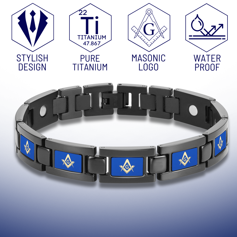 MasonicMan Black Titanium Bracelet &quot;Piano Blue&quot;