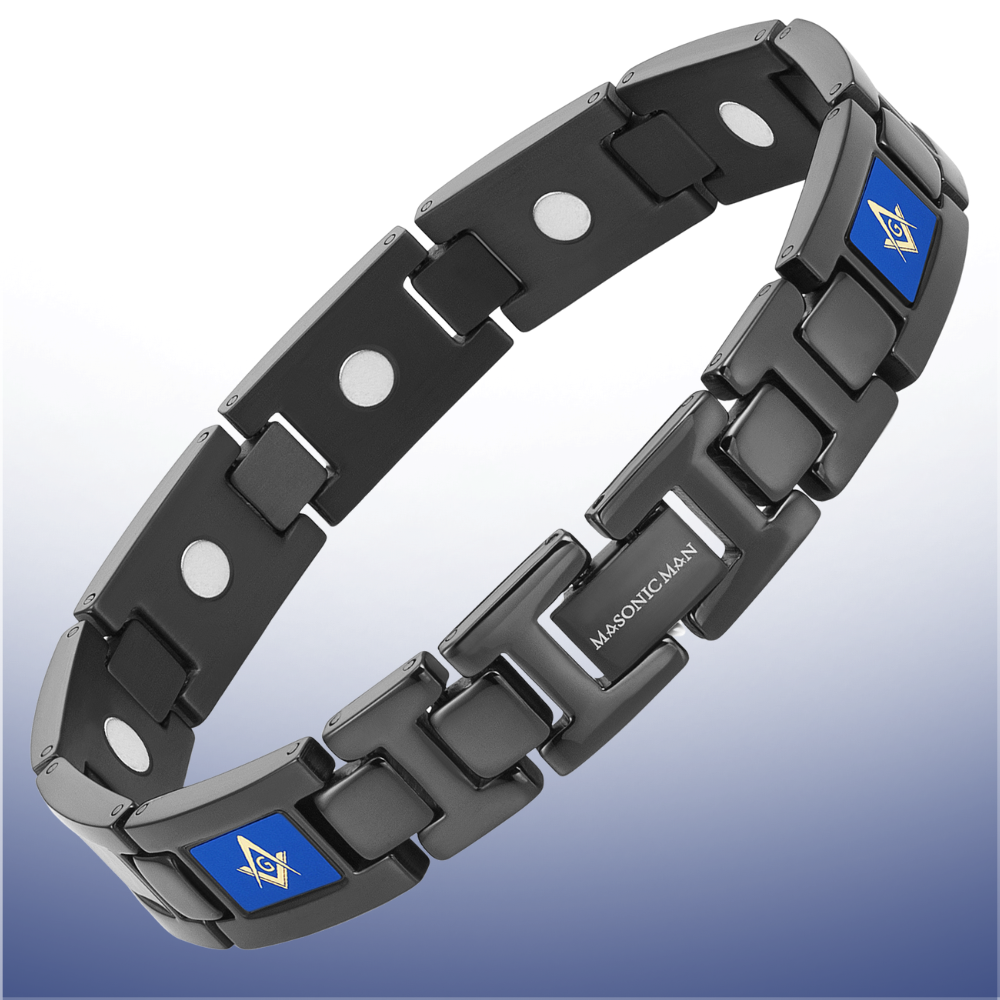 MasonicMan Black Titanium Bracelet &quot;Piano Blue&quot;