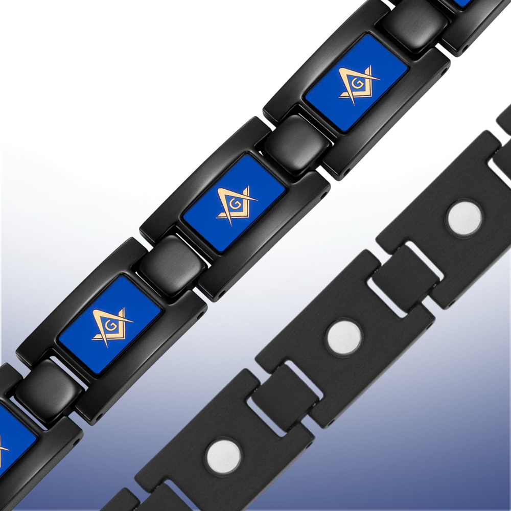 MasonicMan Black Titanium Bracelet &quot;Piano Blue&quot;