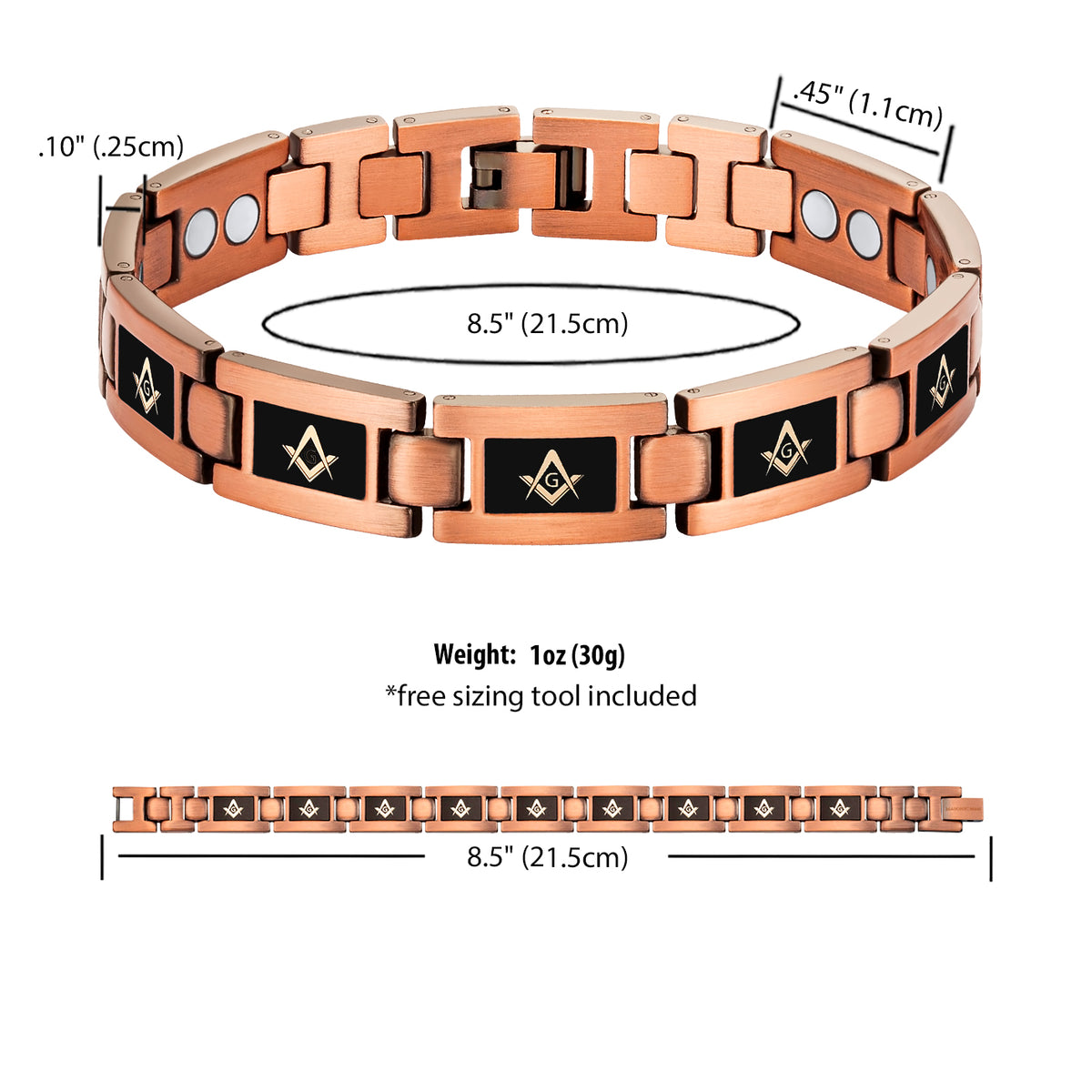 Mens Masonic Bracelet Copper