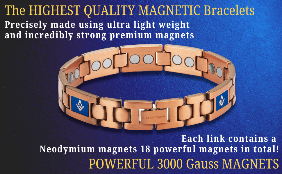 Masonic Pure Copper Link Bracelet with Adjusting Tool (BLUE)