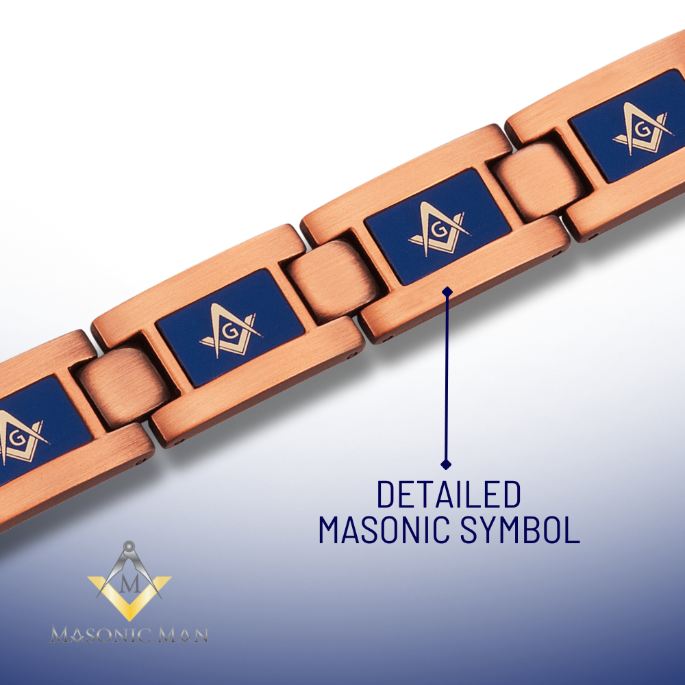 Masonic Pure Copper Link Bracelet with Adjusting Tool (BLUE)