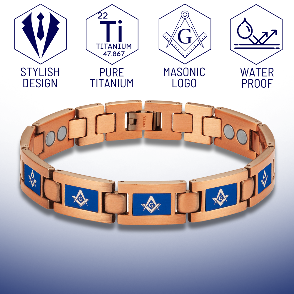 Masonic Pure Copper Link Bracelet with Adjusting Tool (BLUE)