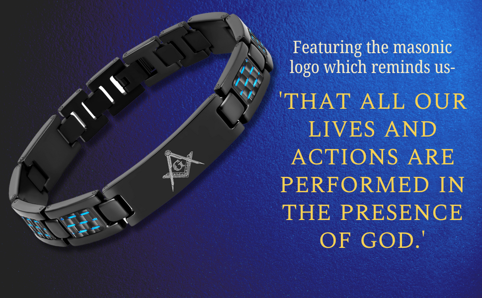 Masonic Black Titanium Bracelet with Blue Carbon Fiber