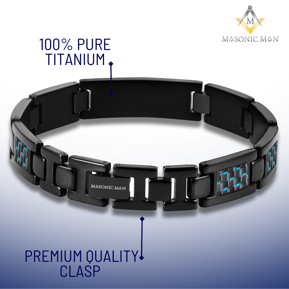 Masonic Black Titanium Bracelet with Blue Carbon Fiber MasonicMan