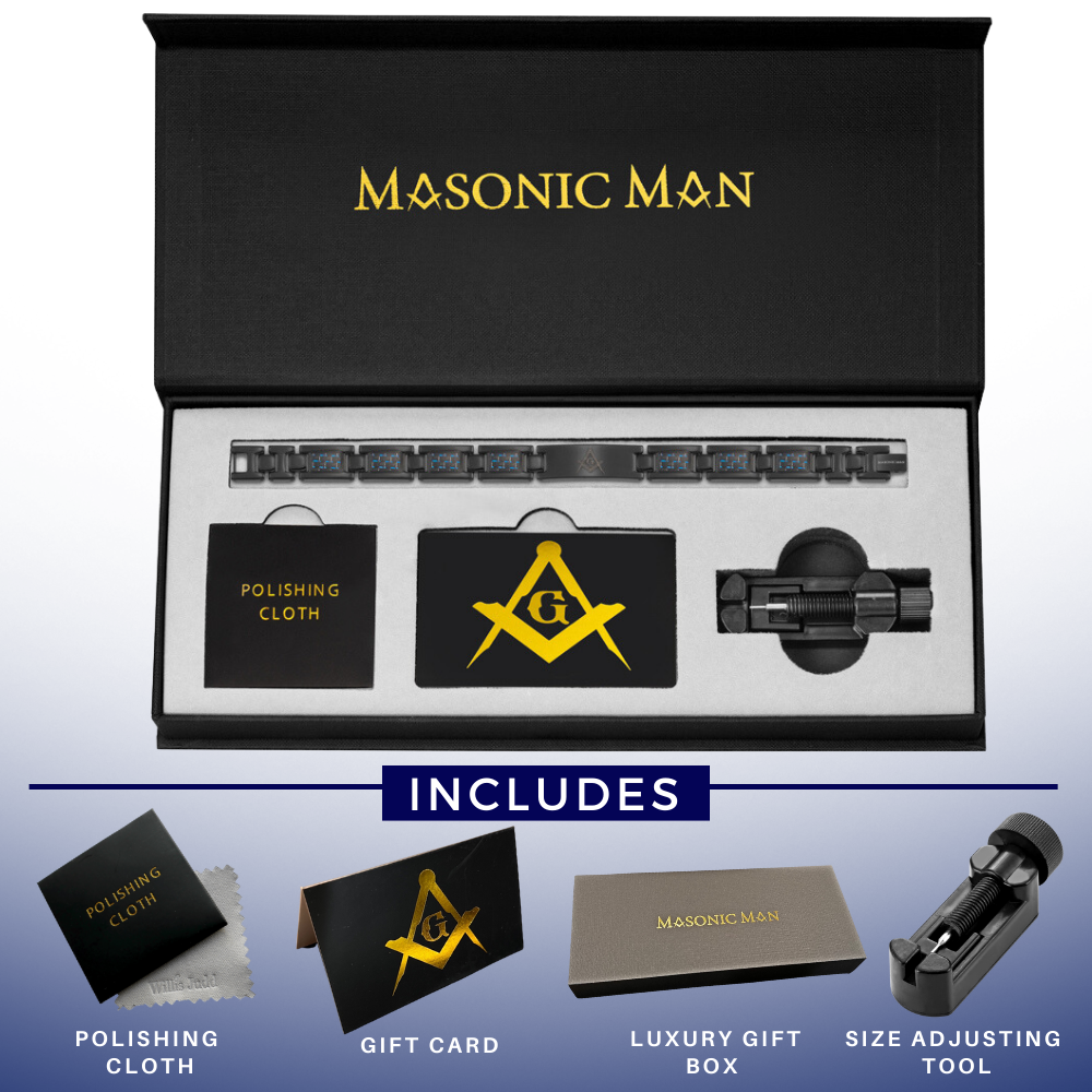 Masonic Black Titanium Bracelet with Blue Carbon Fiber