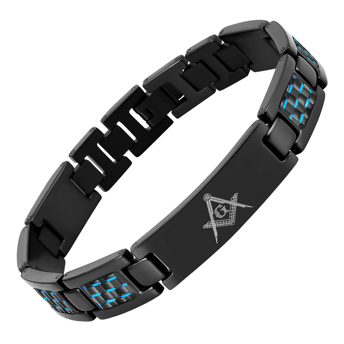 Masonic Black Titanium Bracelet with Carbon Fiber