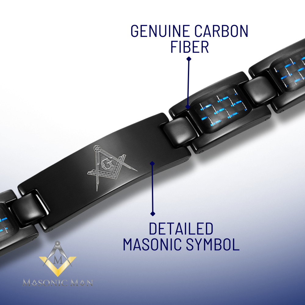 Masonic Black Titanium Bracelet with Carbon Fiber