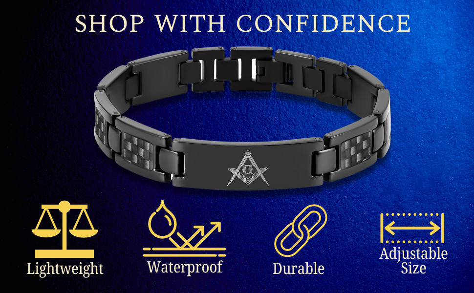 Masonic Black Titanium Bracelet with Black Carbon Fiber