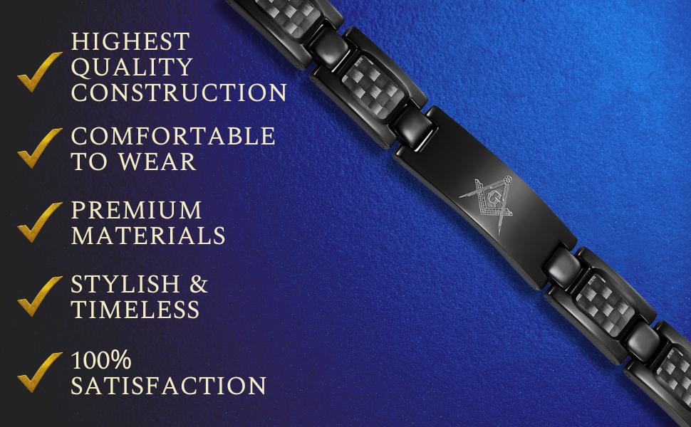 Masonic Black Titanium Bracelet with Black Carbon Fiber