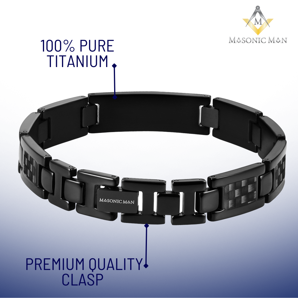 Masonic Black Titanium Bracelet with Black Carbon Fiber