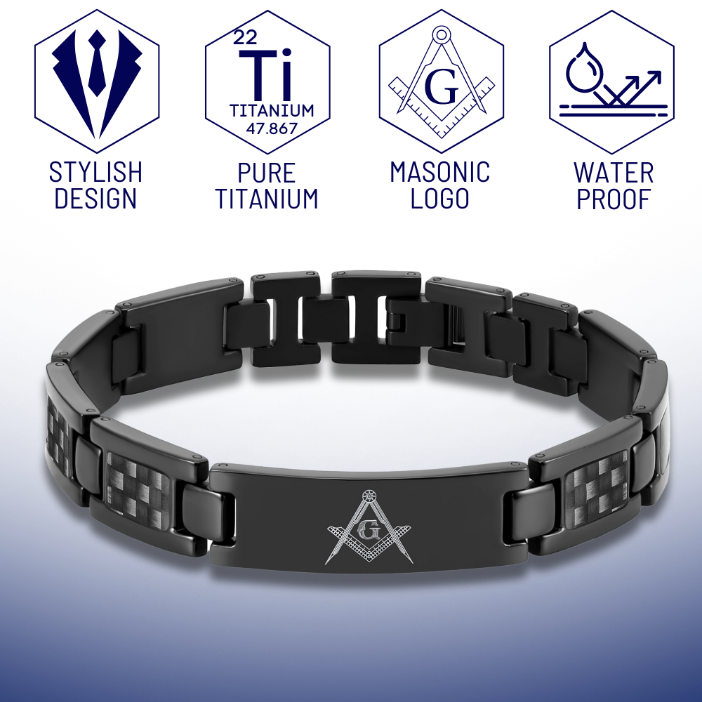 Masonic Black Titanium Bracelet with Black Carbon Fiber