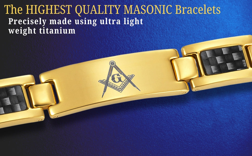 Mens Masonic Bracelet Gold With Black Carbon Fiber