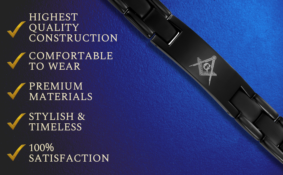 MasonicMan Black Titanium Bracelet with Square and Compass