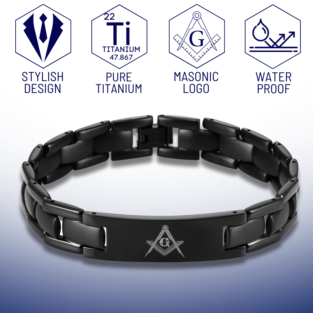 MasonicMan Black Titanium Bracelet with Square and Compass