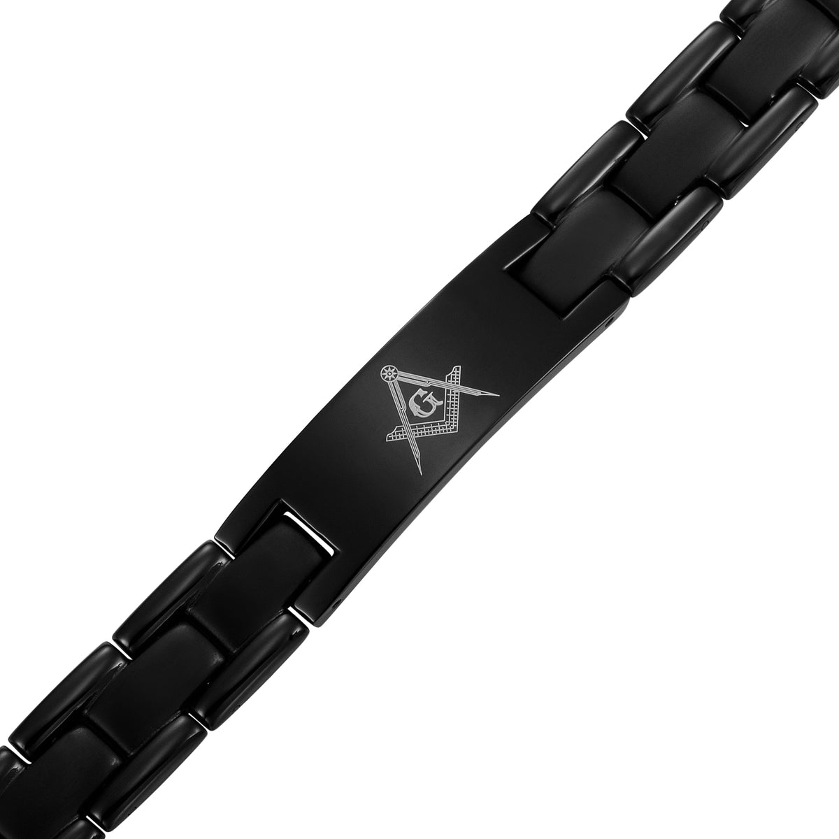 MasonicMan Black Titanium Bracelet with Square and Compass