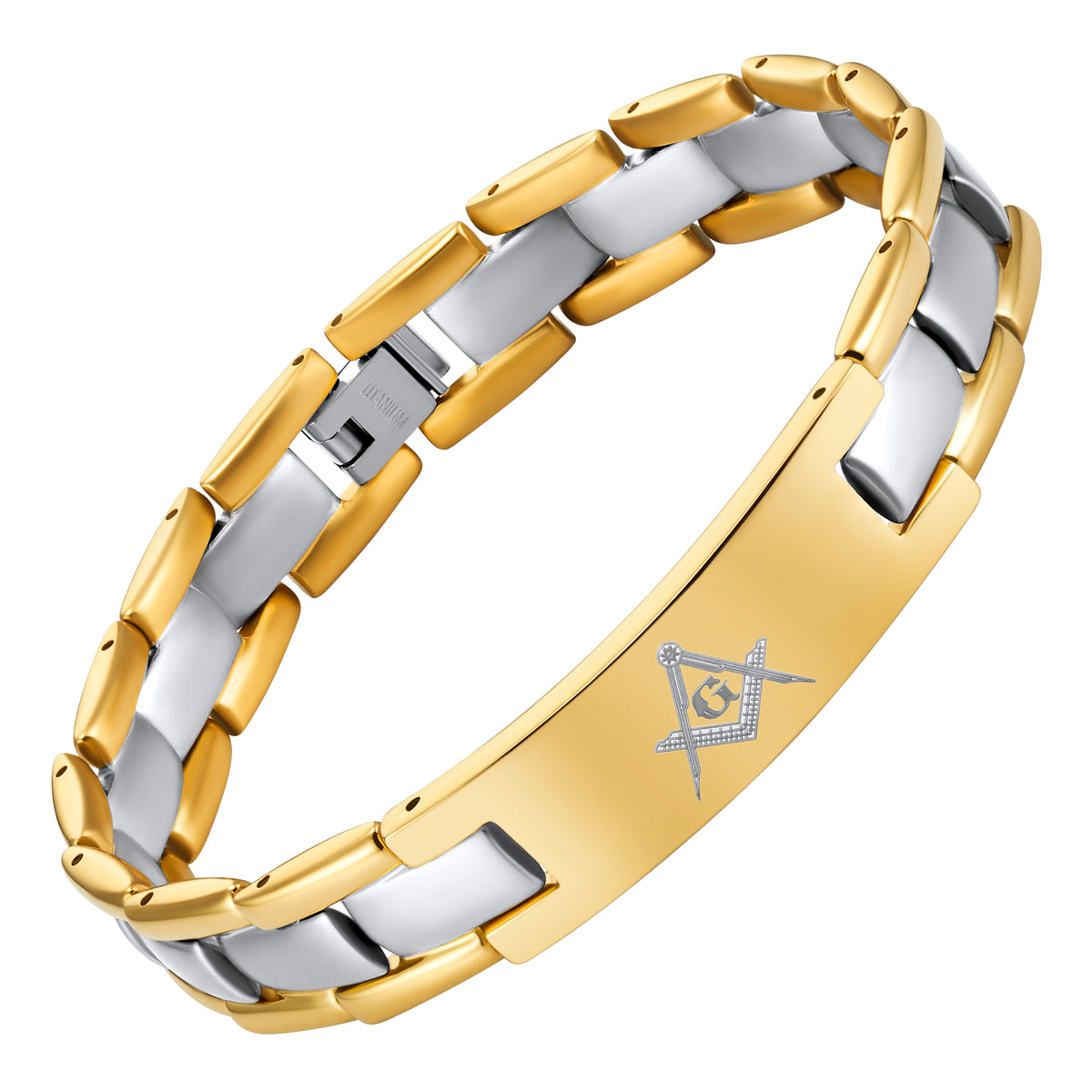MasonicMan Two Tone Gold Titanium Bracelet with Square and Compass