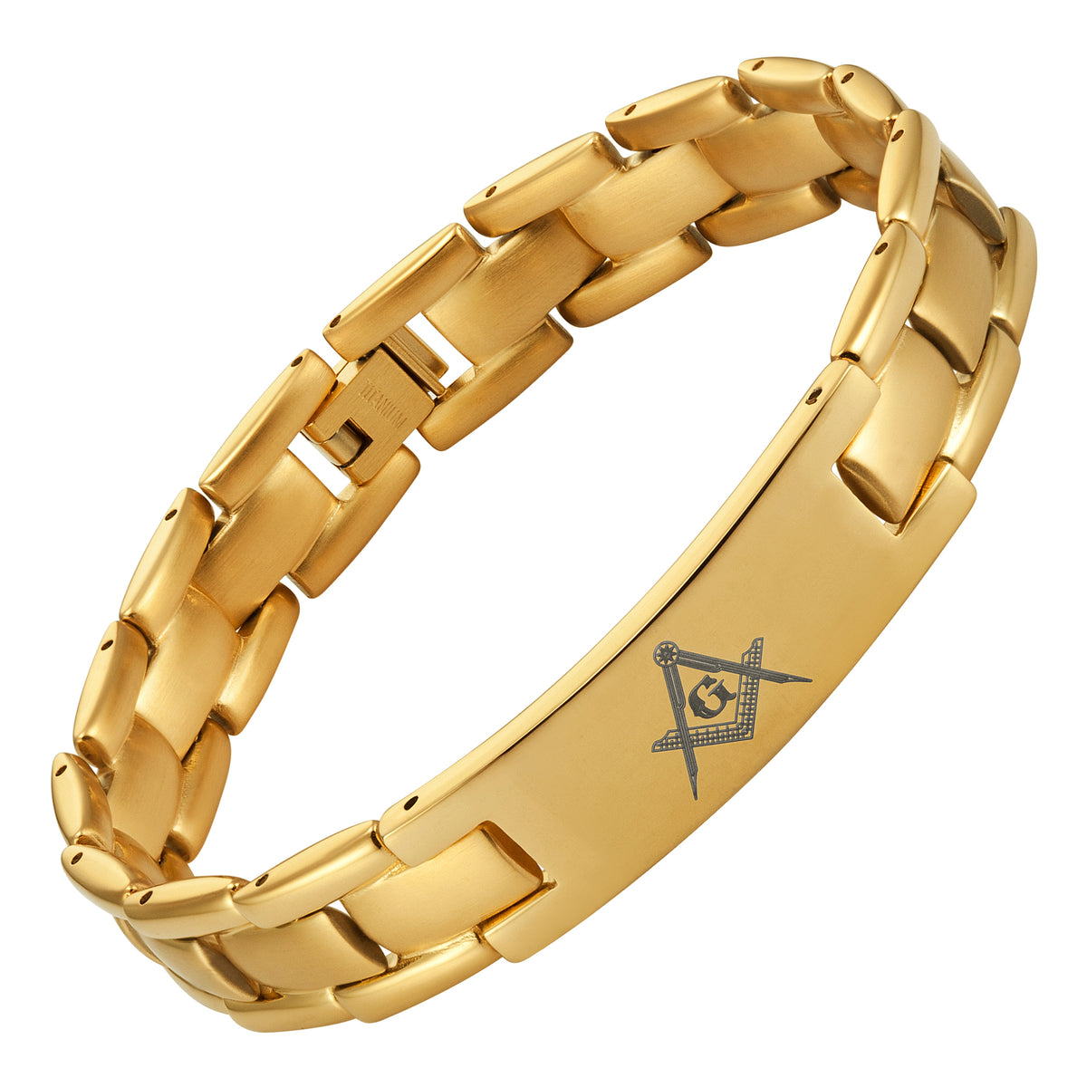 MasonicMan Gold Titanium Bracelet with Square and Compass