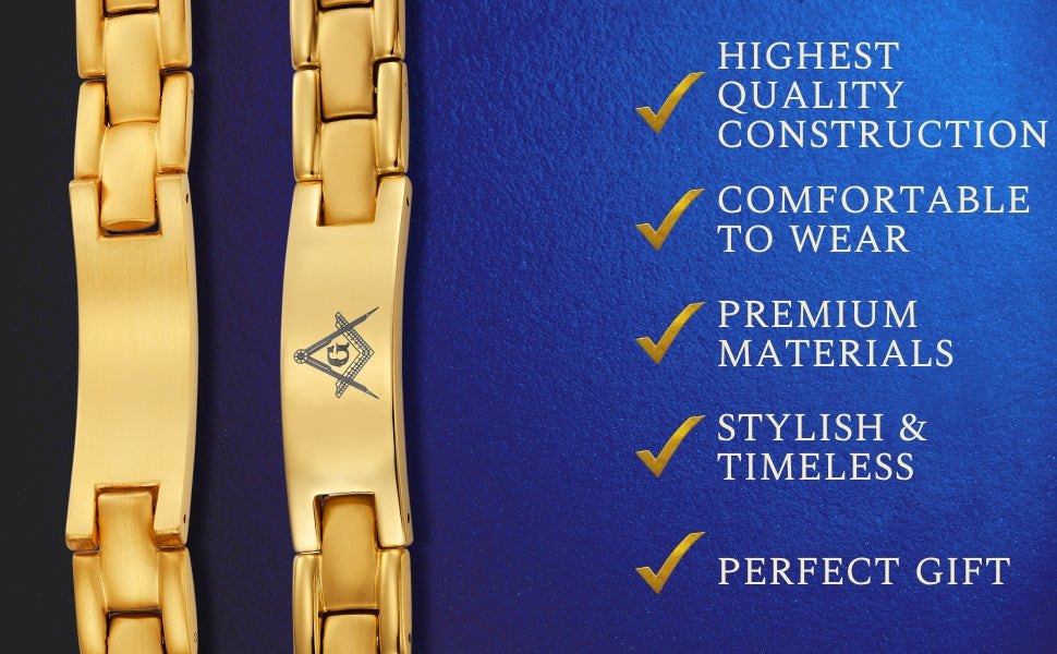 Mens Gold Masonic Bracelet Titanium