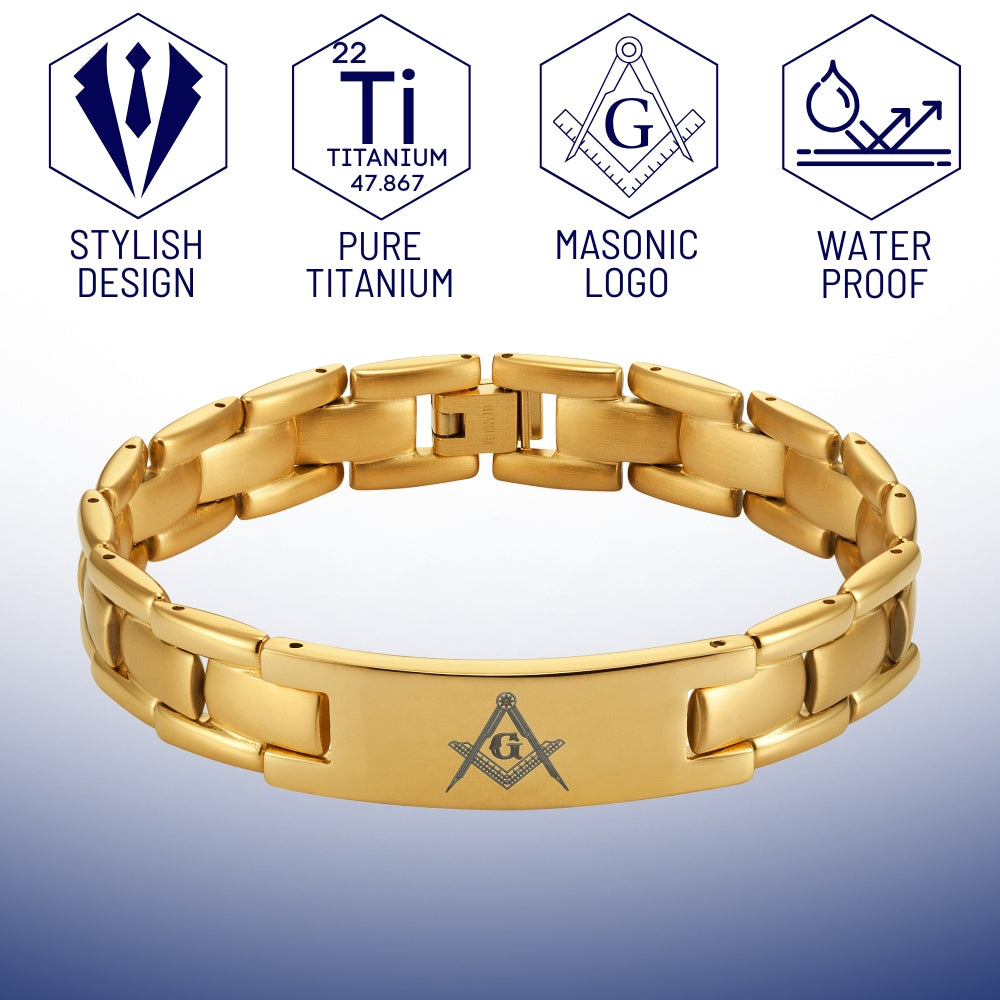 Mens Gold Masonic Bracelet Titanium