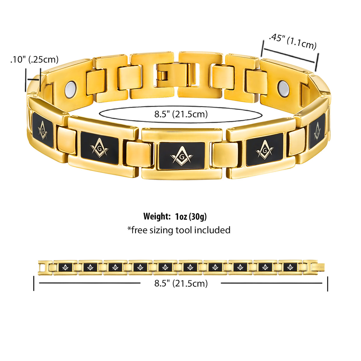 Mens Gold Masonic Bracelet Titanium