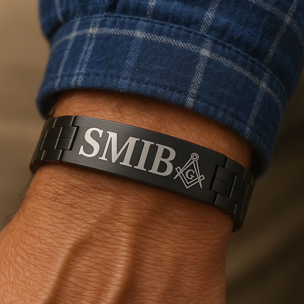 Stainless steel Masonic bracelet engraved with SMIB – Freemason men’s gift