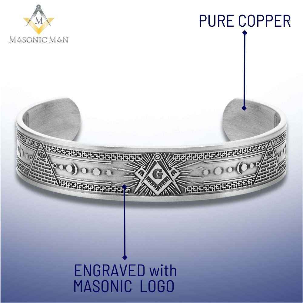 MasonicMan Engraved Pure Copper Bangle Bracelet - Antique Finish (Non Magnetic)