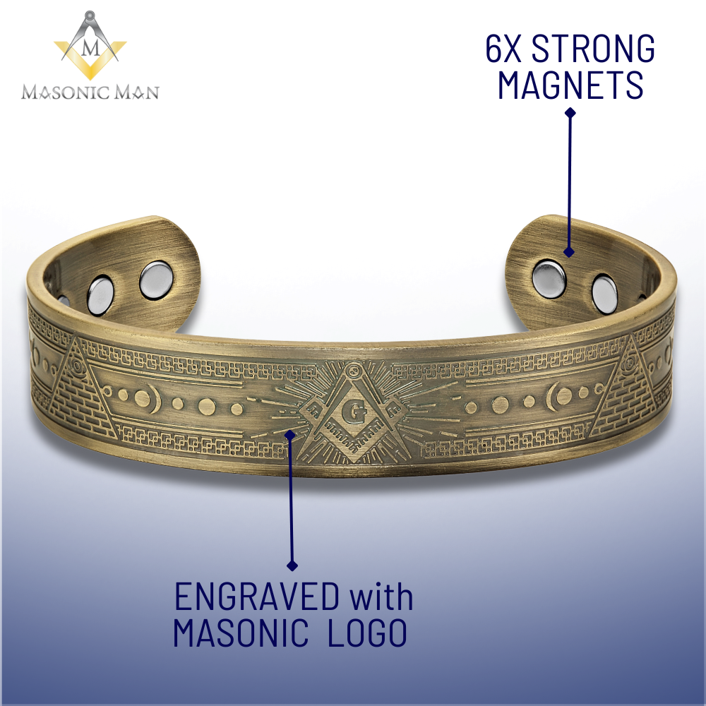 MasonicMan Engraved Pure Copper Bracelet - Antique Gold Finish
