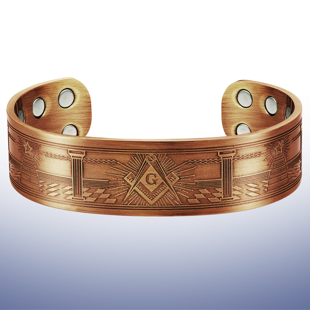 MasonicMan Engraved Square and Compass Pure Copper Bracelet
