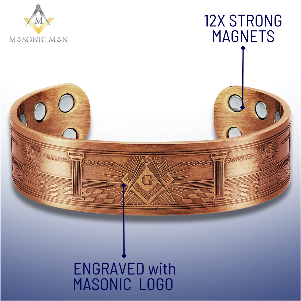 MasonicMan Engraved Square and Compass Pure Copper Bracelet