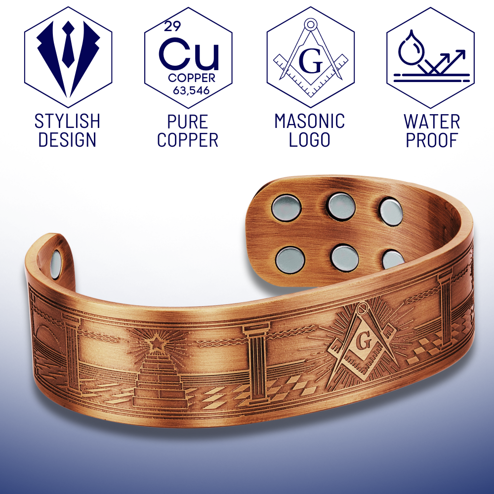 MasonicMan Engraved Square and Compass Pure Copper Bracelet