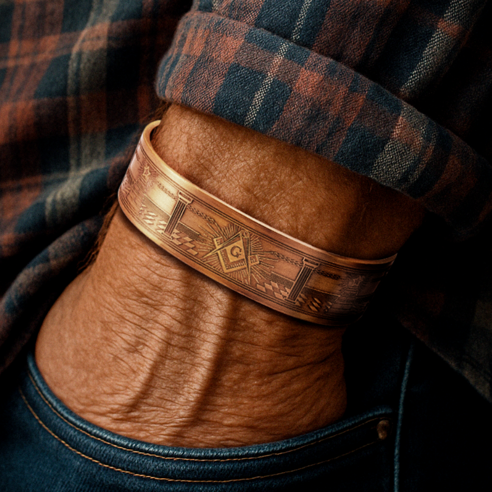 MasonicMan Engraved Square and Compass Pure Copper Bracelet