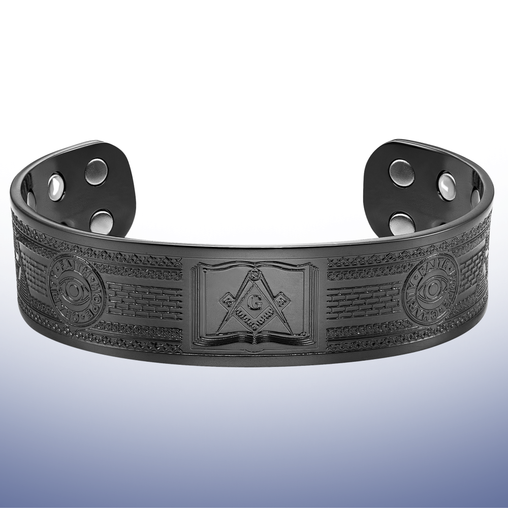 Black Masonic Copper Magnetic Bangle – Square & Compasses on the Volume of the Sacred Law