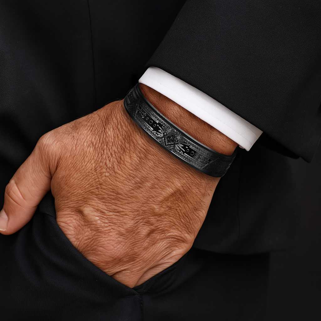 Brotherhood in Black Bangle – Masonic Copper Bracelet