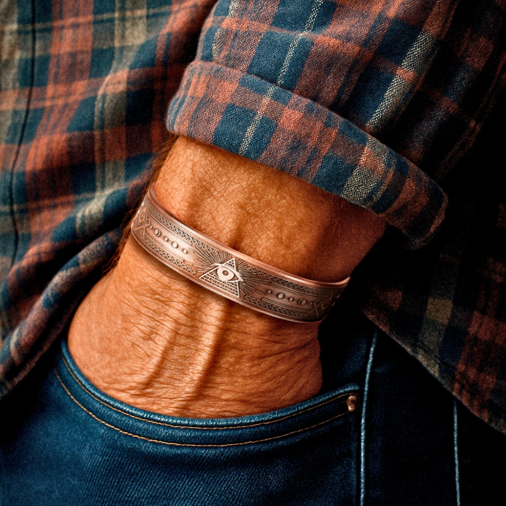 Masonic Copper Bangle – The All-Seeing Eye and Square & Compasses