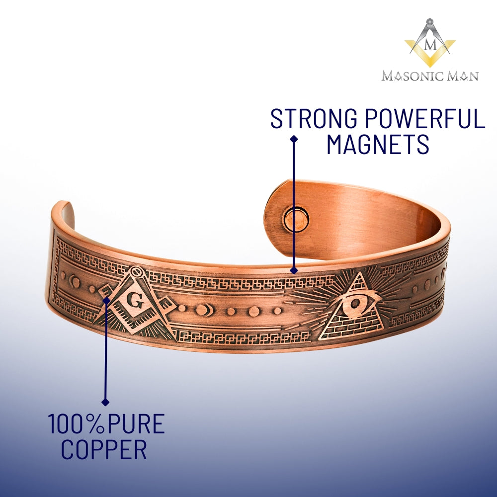Masonic Copper Bangle – The All-Seeing Eye and Square & Compasses