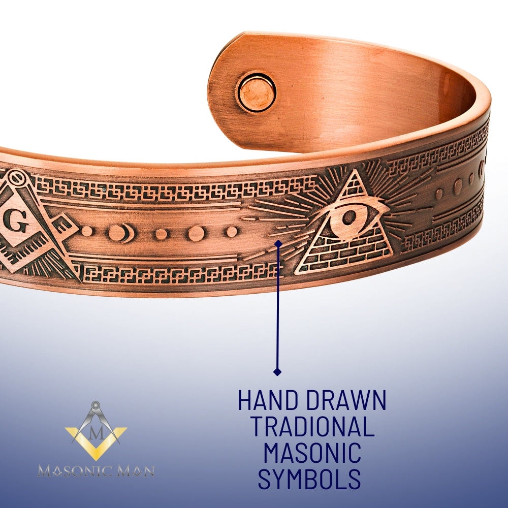 Masonic Copper Bangle – The All-Seeing Eye and Square & Compasses