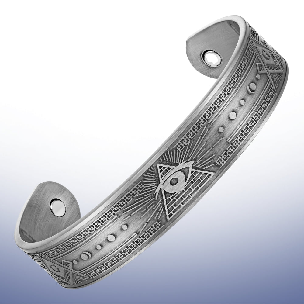 Silver Masonic Copper Magnetic Bangle – The All-Seeing Eye of Enlightenment