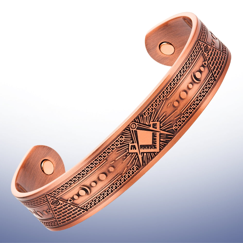 Classic Masonic Copper Bangle – Square & Compasses with Celestial Symbols