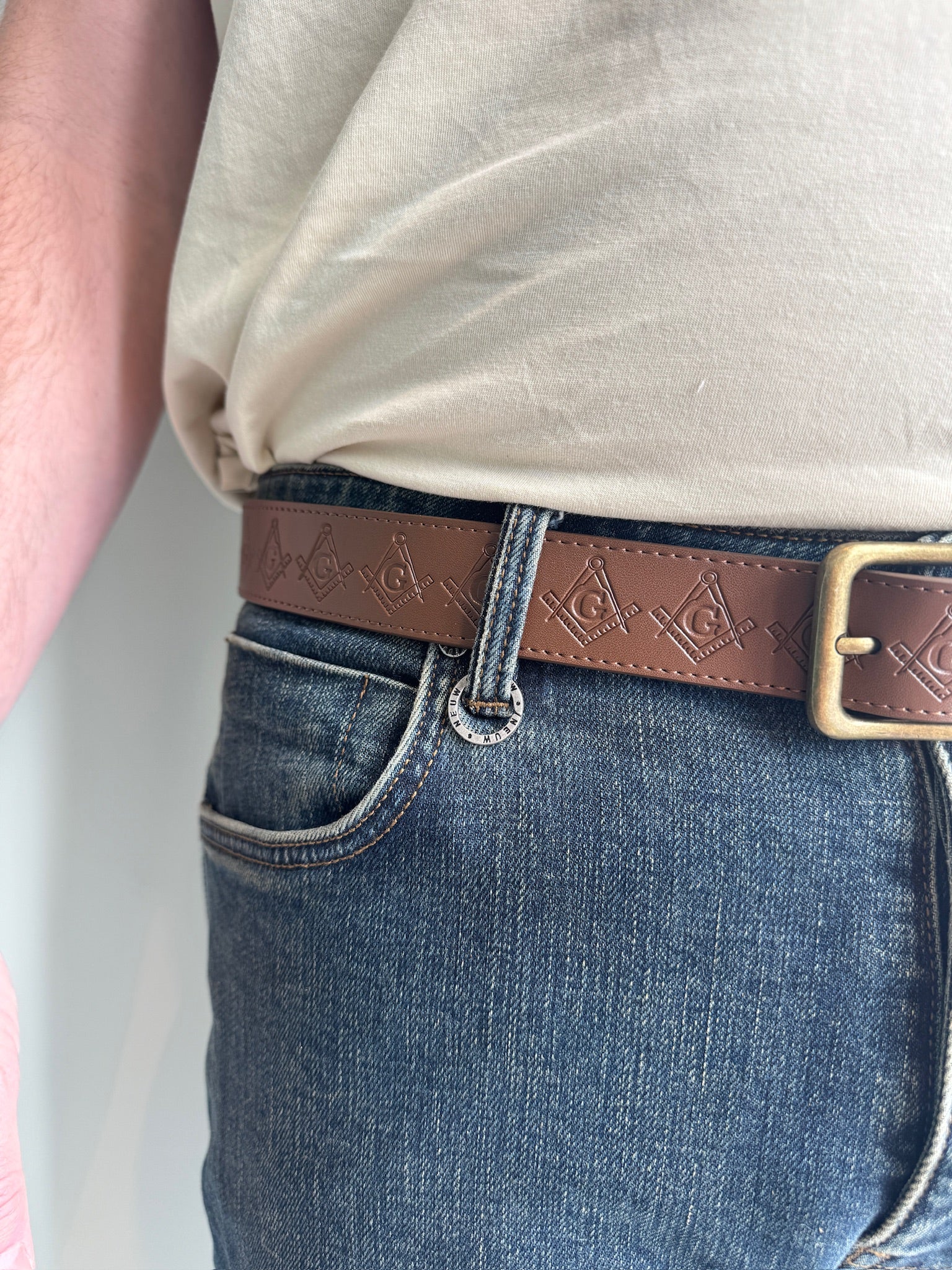 Masonic Leather Belt - Square & Compasses Embossed