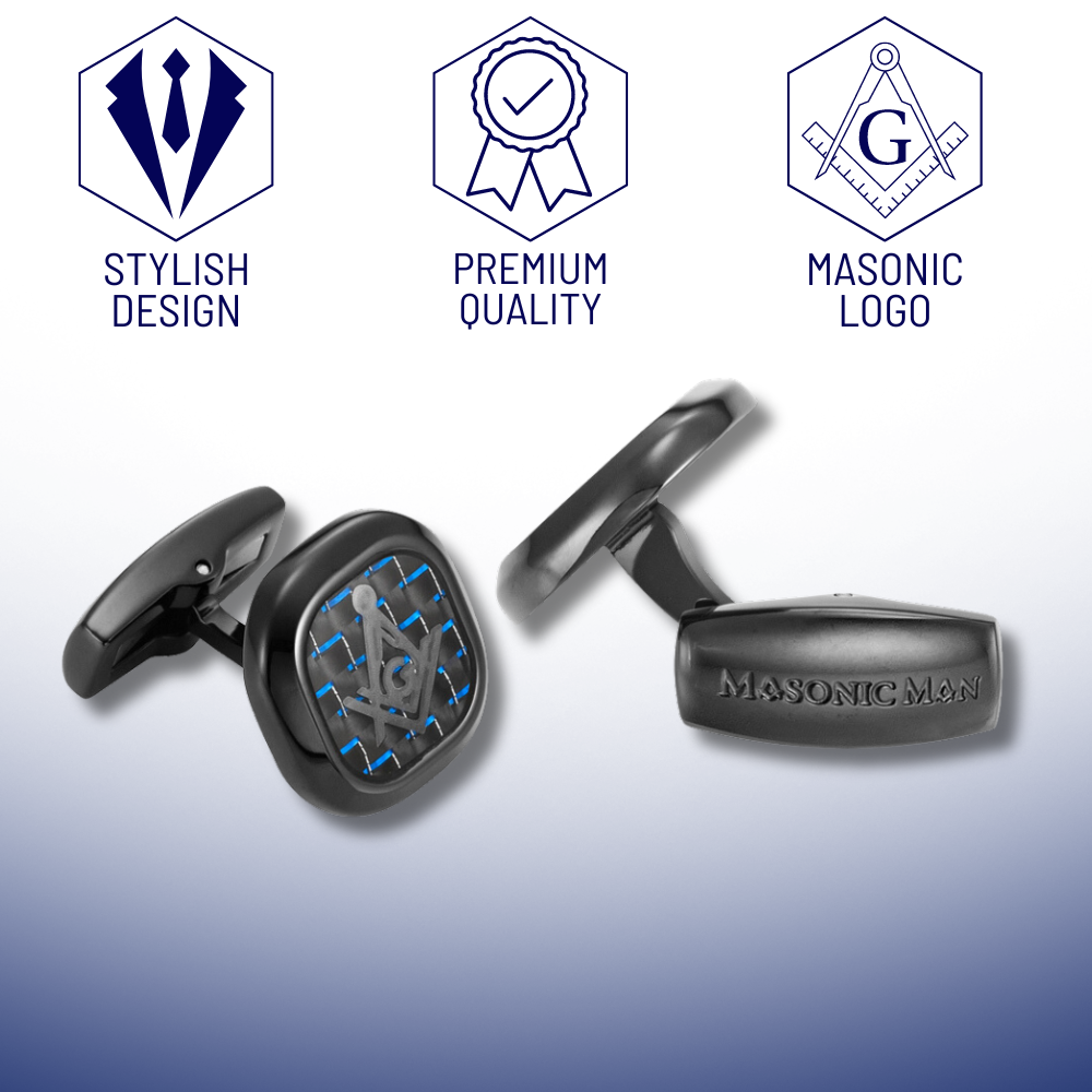 MasonicMan Stainless Steel Cufflinks with Blue Carbon Fiber