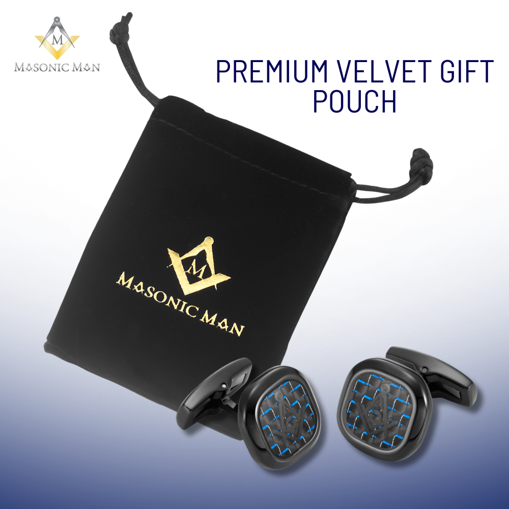 MasonicMan Stainless Steel Cufflinks with Blue Carbon Fiber