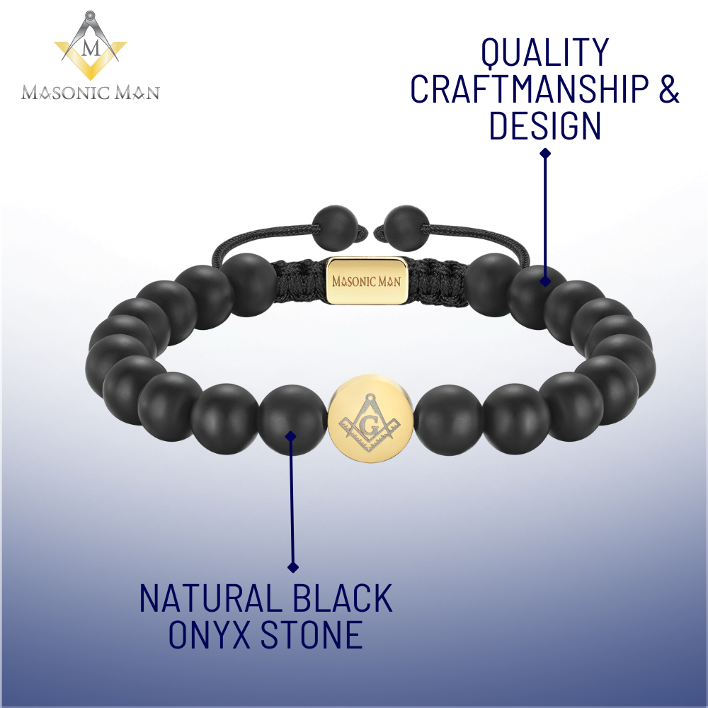 Masonic Mens Bead Bracelet Black / Gold