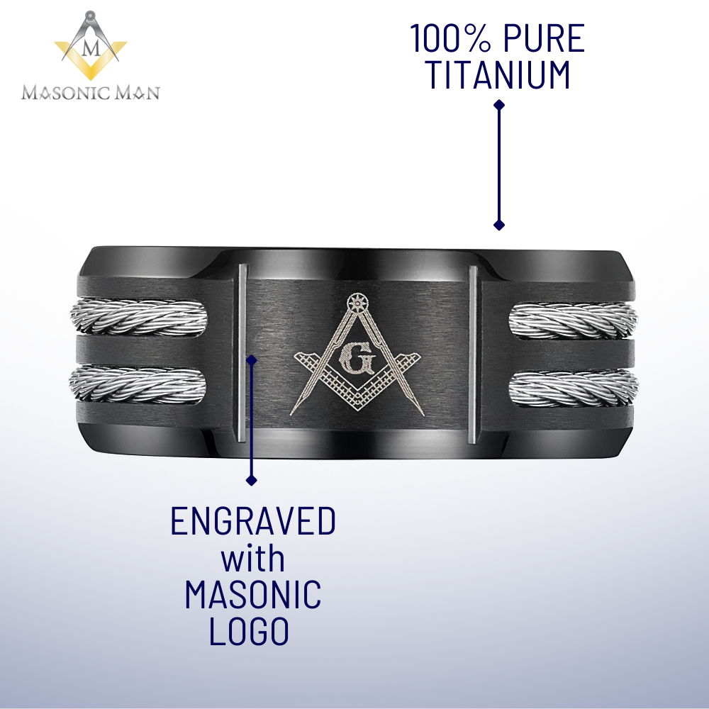 Titanium Masonic Ring Engraved Latin with Rope